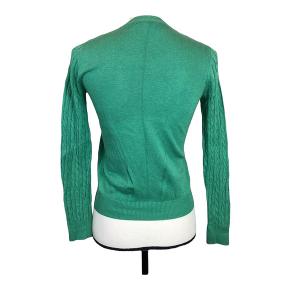 H&M Women's Green Ribbed Cable Knit Crew Neck Long Sleeve Sweater Size XS - Picture 3 of 5